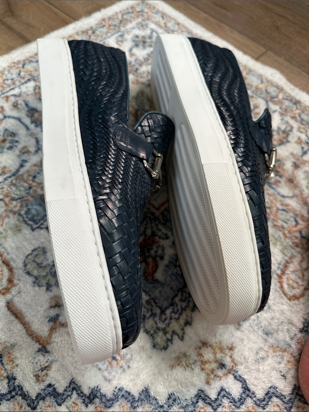 Men’s Navy Woven Leather Slip-On Sneakers with Gold Bit Marc Nolan - Picture 6 of 7